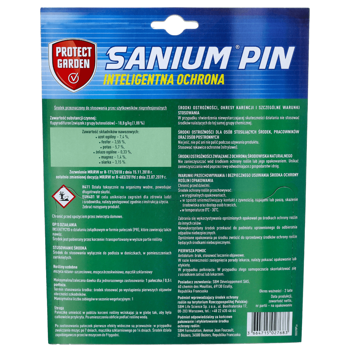 Sanium Pin pałeczki 20 X 2 G - 2w1 - środek owadobójczy + nawóz pałeczki owadobójcze